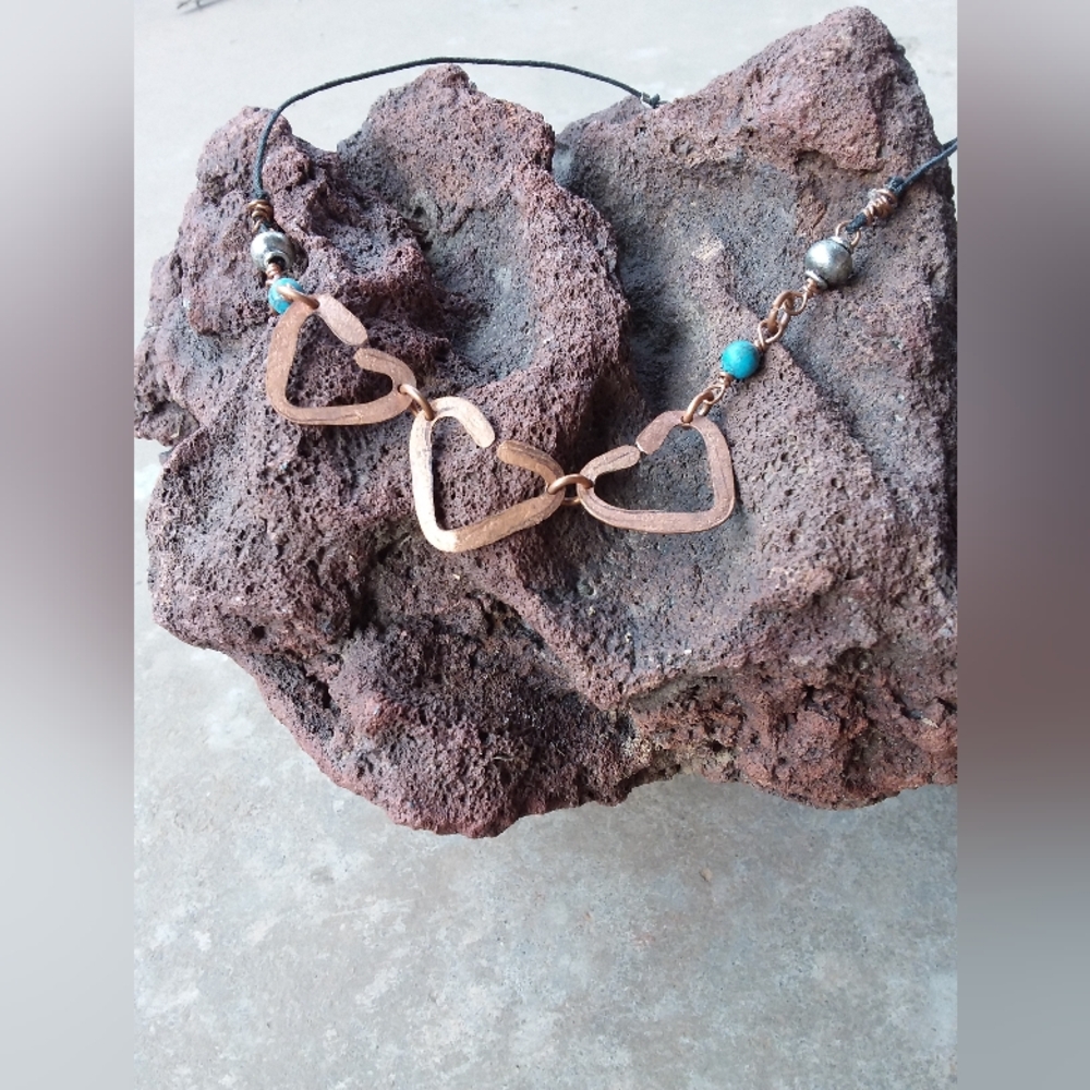 Handmade Copper Hearts Necklace
